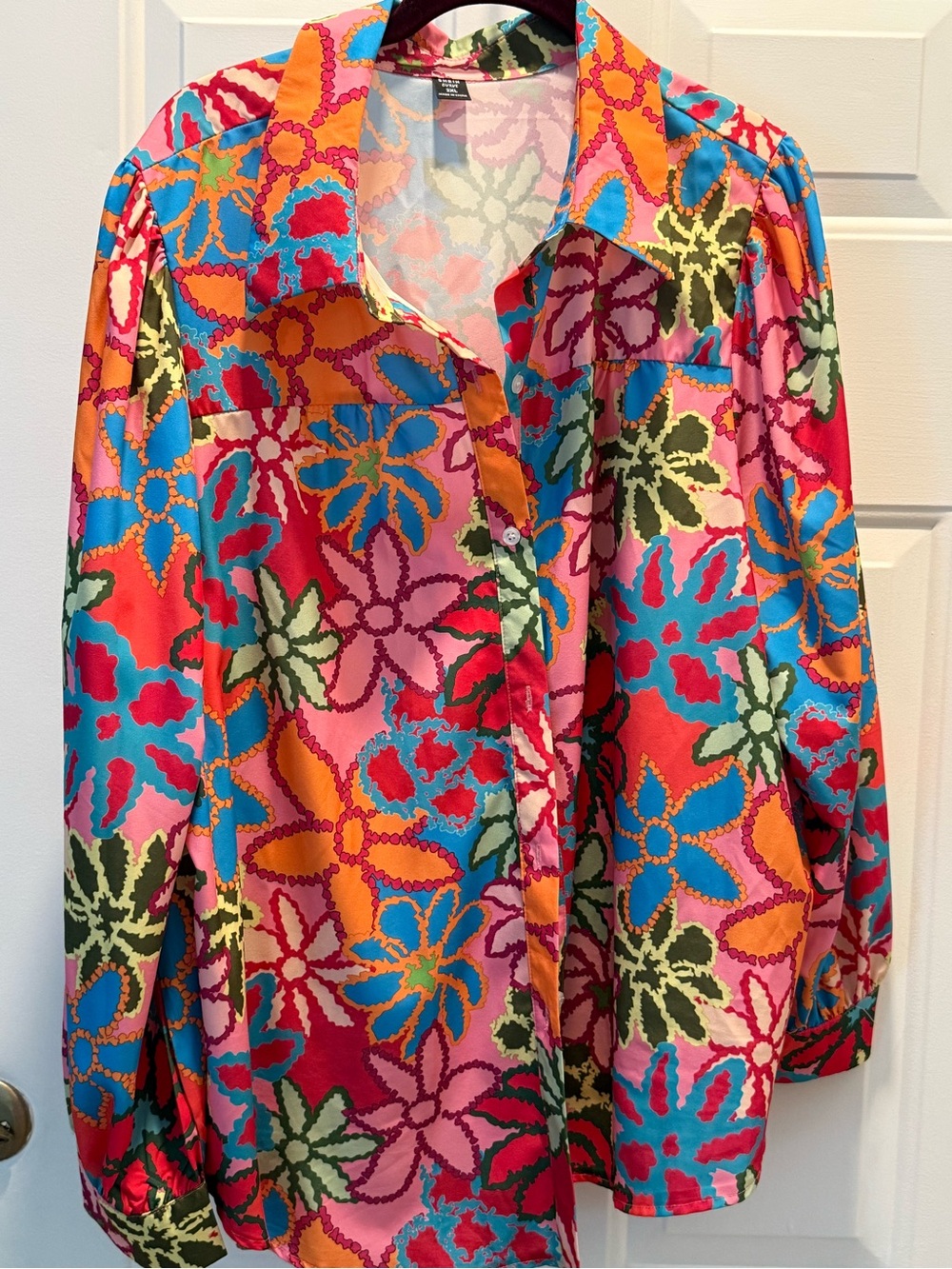 SHEIN Multicolor Floral Button-Down Shirt in Pink, Blue & Orange